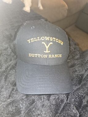 Yellowstone Dutton Ranch Black Trucker Hat with Gold Logo Embroidery